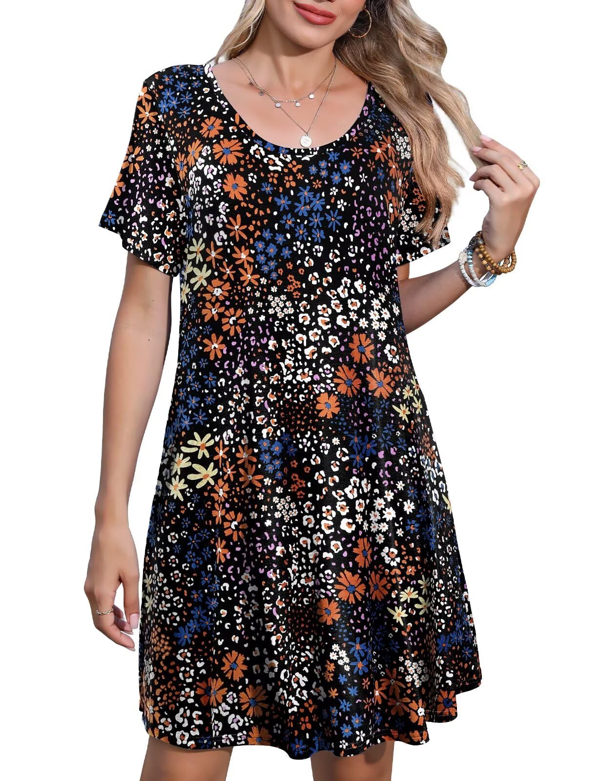 JollieLovin Plus Size Summer T-Shirt Casual Dresses for Curvy Women Flowy Swing