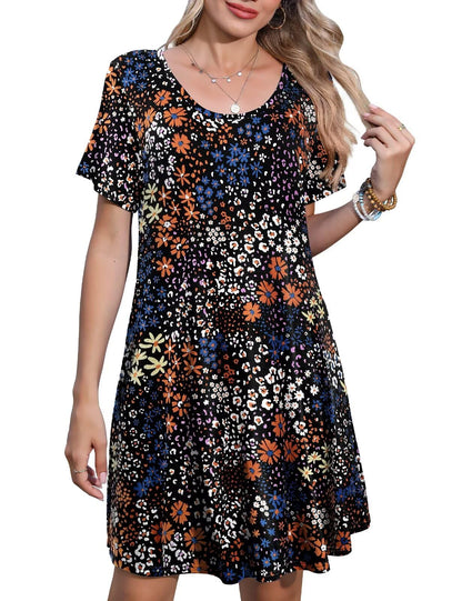 JollieLovin Plus Size Summer T-Shirt Casual Dresses for Curvy Women Flowy Swing