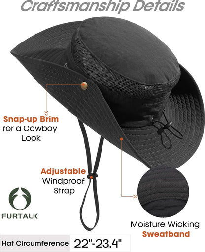 FURTALK Sun Hats for Men Women UPF Sun Protection Breathable Wide Brim | Nylon UV Protection, Breathable Adjustable, 2-in-1 Wide Brim, Packable Water-Resistant, Fishing Hiking Summer