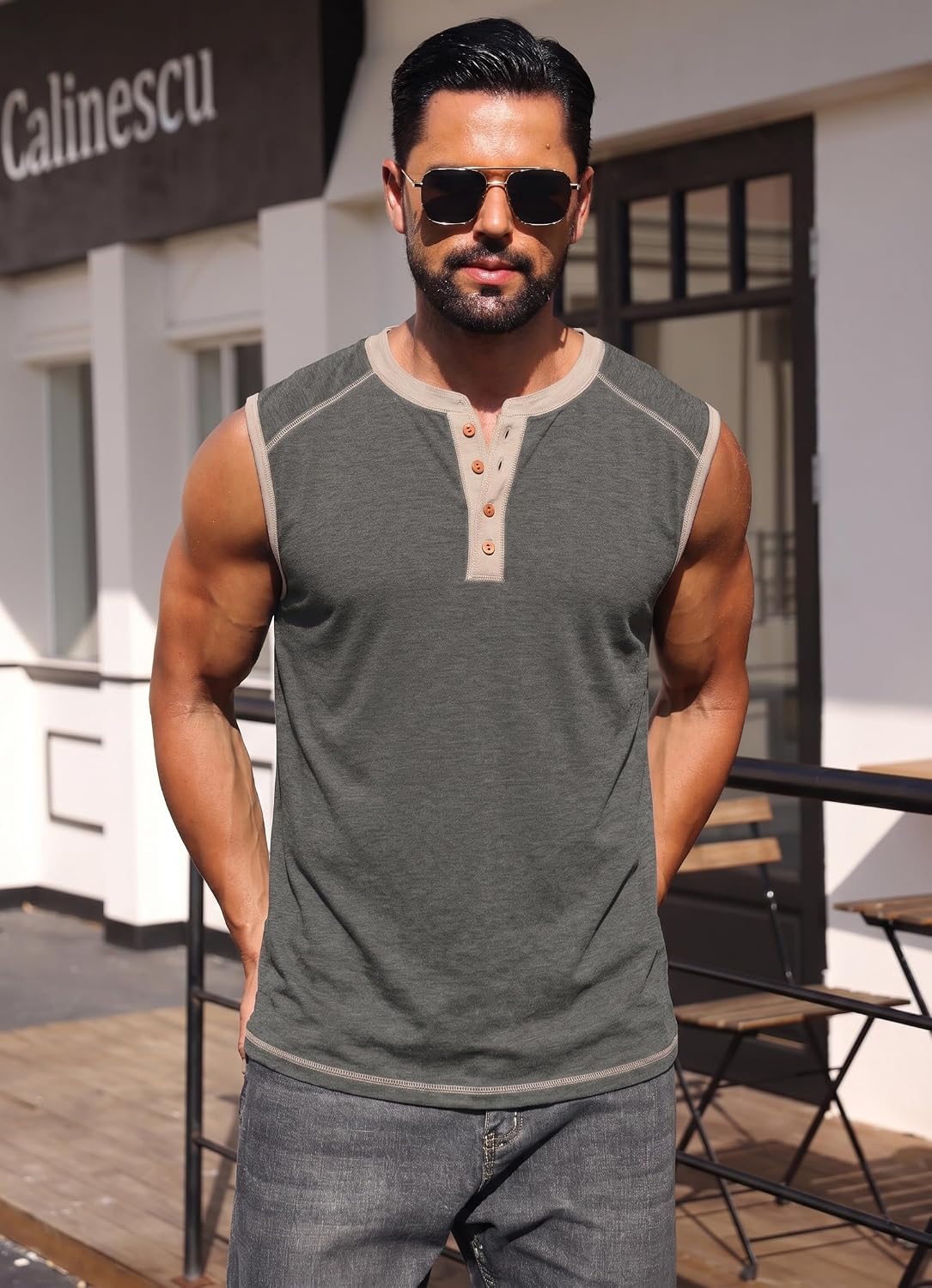 Sailwind Men's Casual Tank Top Henley Sleeveless Shirt Summer Athletic Gym Muscle Tee