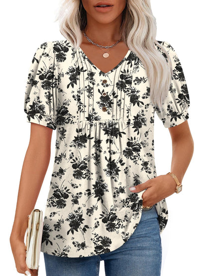 Findsweet Women's Summer Tunic Tops Casual Dressy Blouses Short Sleeve Shirts M-4XL