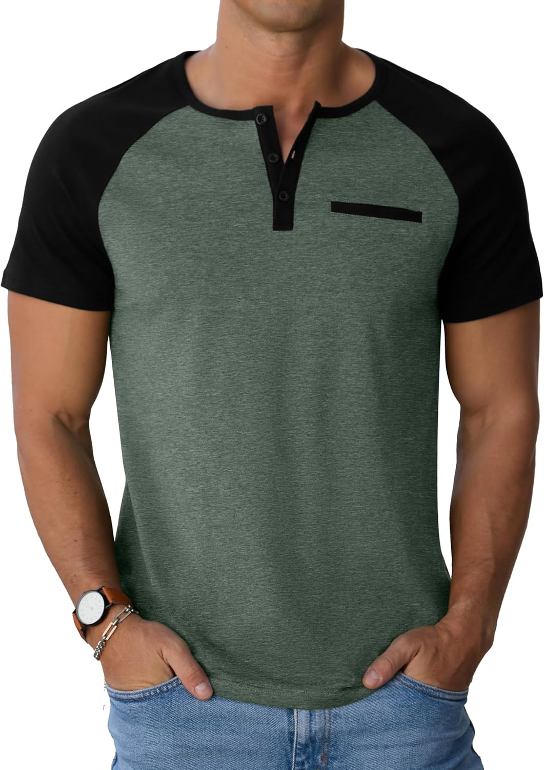 Sailwind Men's Cotton Henley Short Sleeve Casual T-Shirts with Pocket