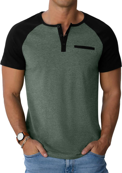 Sailwind Men's Cotton Henley Short Sleeve Casual T-Shirts with Pocket