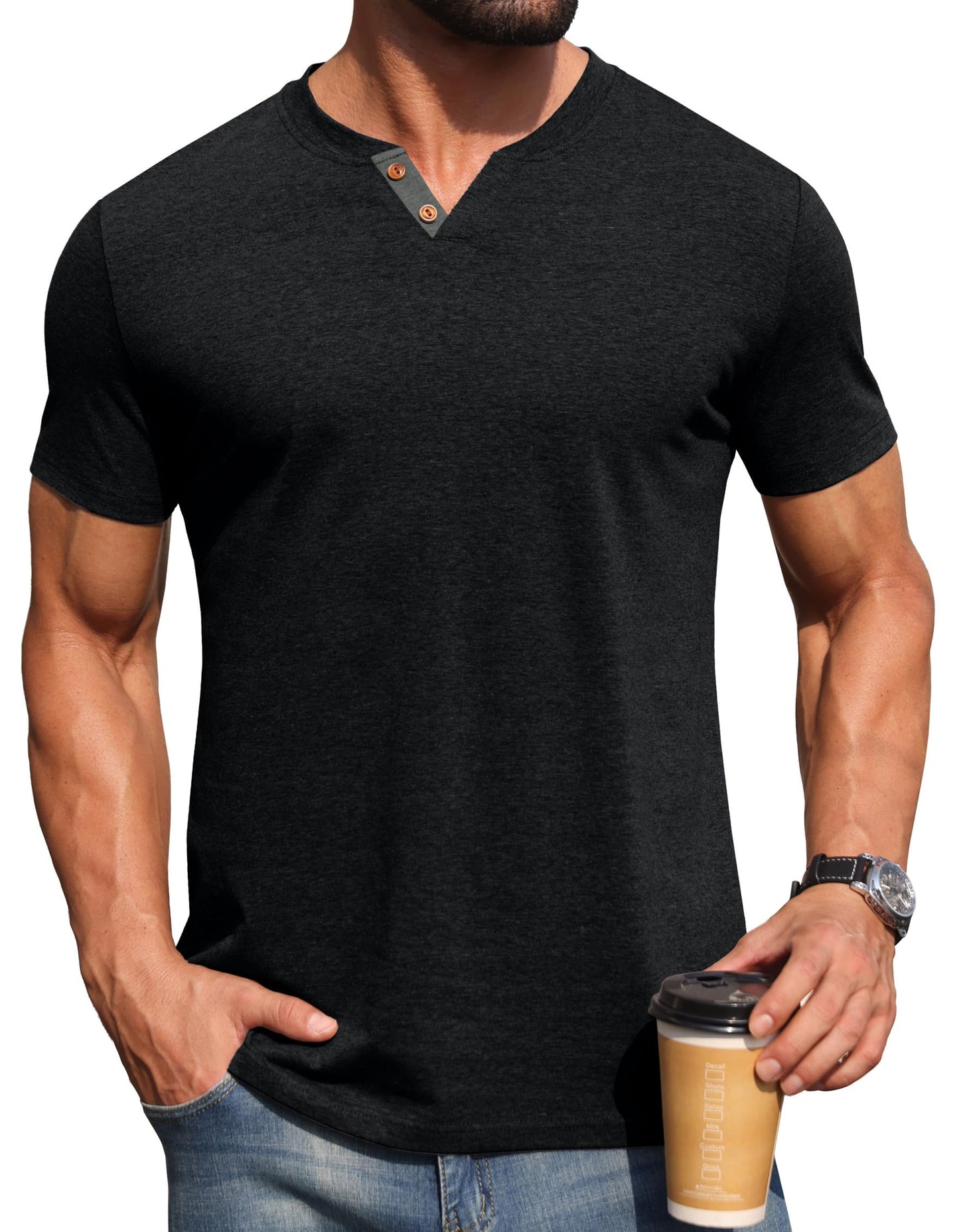 Sailwind Mens Henley Lightweight Shirts Short Sleeve Casual Cotton Button T-Shirts Summer Basic Tee