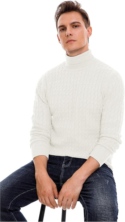 Sailwind Men's Twisted Knitted Turtleneck Sweater Casual Soft Pullover Sweaters for Men US Small White