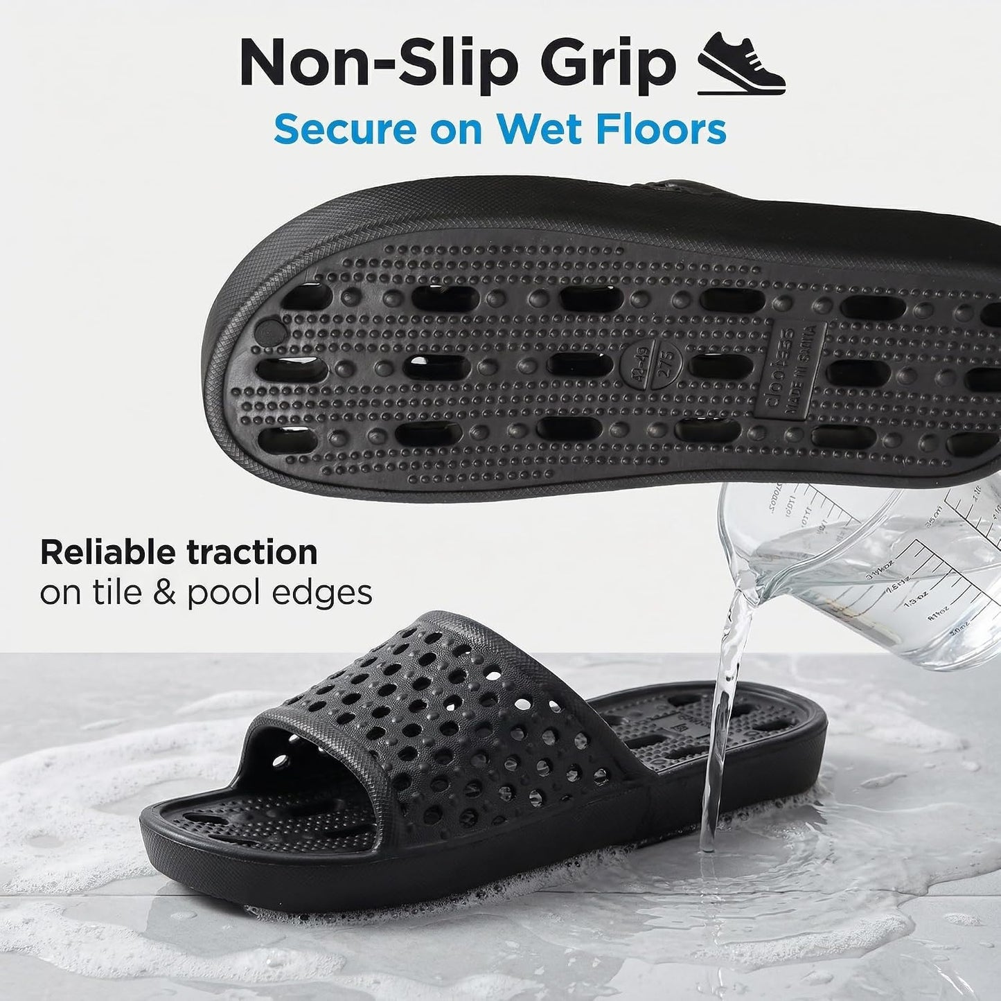 Shower Shoes for Men and Women,Non-Slip Quick-Dry Bath Slippers with Drain Holes,Lightweight Pool, Gym, Bathroom & College Dorm Sandals