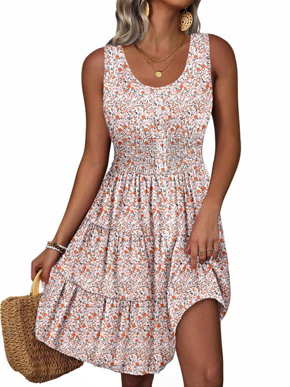 Summer Dresses for Women Casual Sleeveless Sundresses Elastic Waist Mini Sun Dress