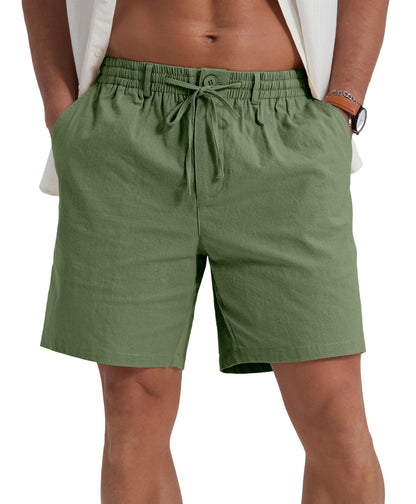 Sailwind Men's Linen Shorts 7" Casual Elastic Waist Drawstring Summer Beach Shorts