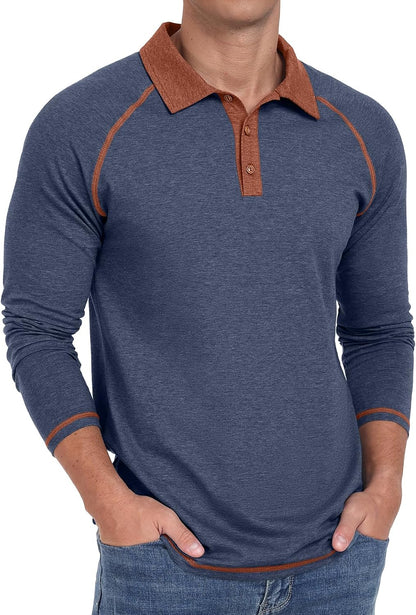 Sailwind Mens Long Sleeve Polo Shirts Cotton Fashion Casual Raglan Golf Shirts