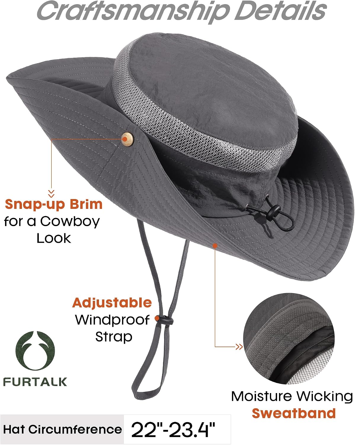 FURTALK Sun Hats for Men Women UPF Sun Protection Breathable Wide Brim | Nylon UV Protection, Breathable Adjustable, 2-in-1 Wide Brim, Packable Water-Resistant, Fishing Hiking Summer
