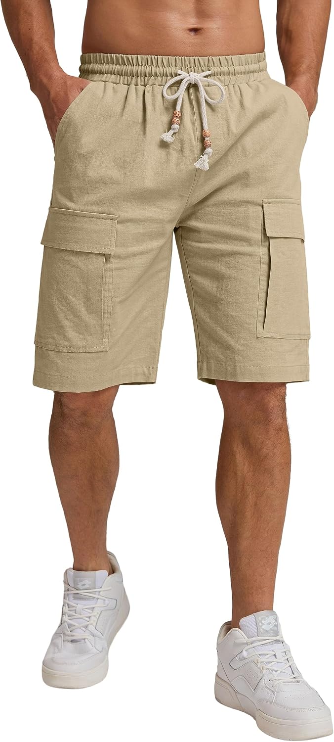 Sailwind Men Cargo Linen Shorts Casual Drawstring Summer Beach Shorts