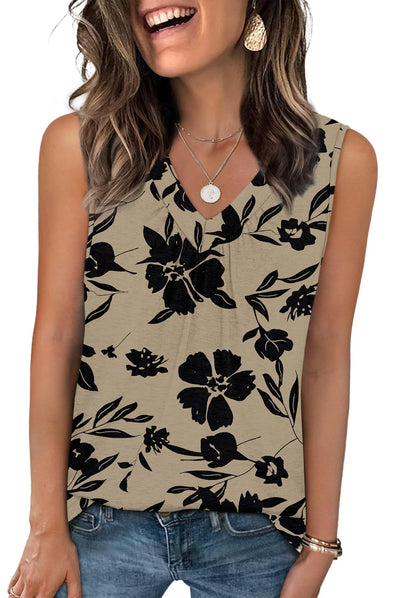 OFEEFAN Tank Top for Women Loose Fit Sleeveless Shirts V Neck Summer Clothes Ruched Women's Tees and Tanks Curved Hem