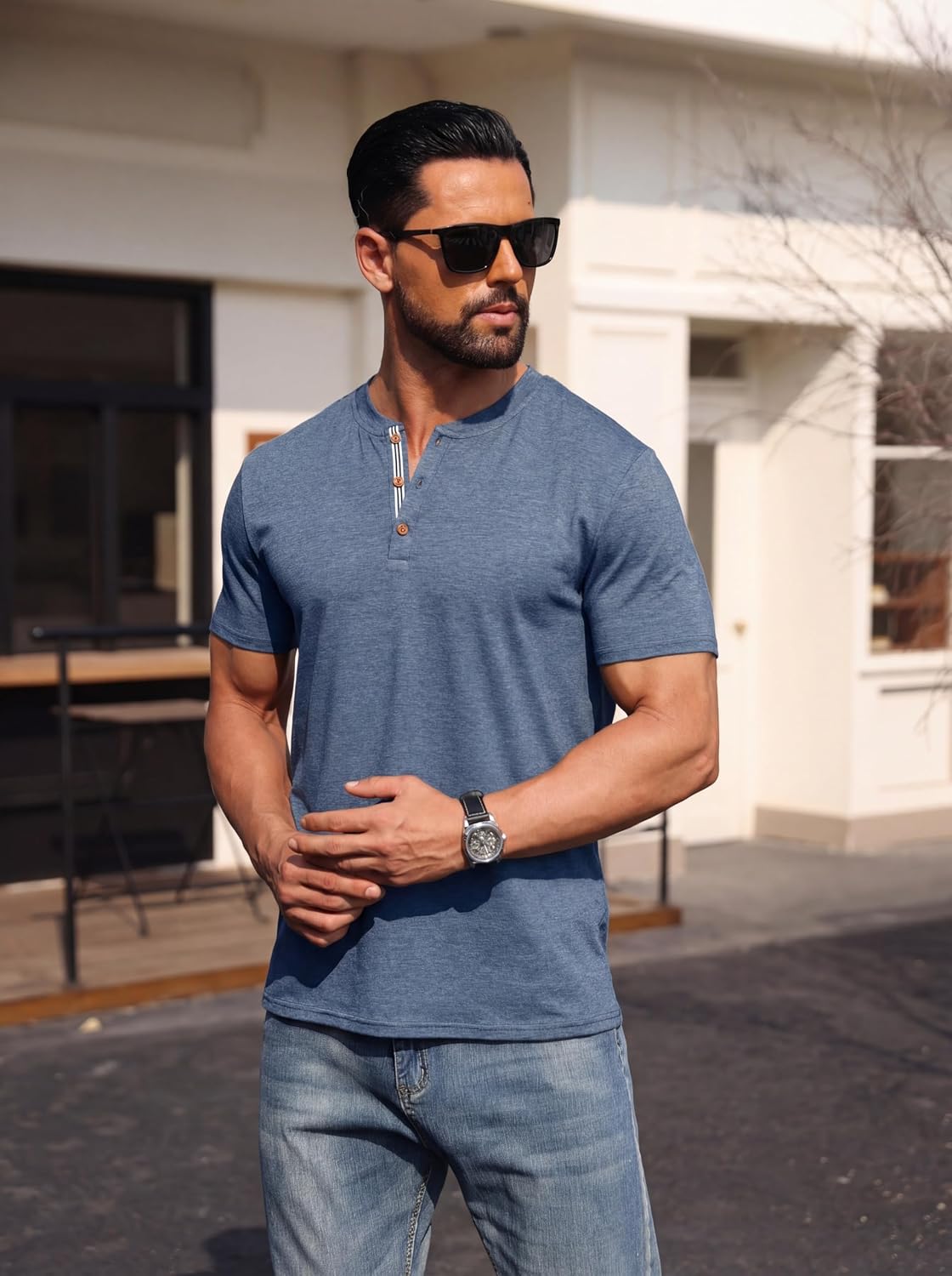 Sailwind Mens Henley Cotton Shirts Casual Short Sleeve Lightweight Button T-Shirts Summer Basic Tee