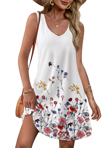 OFEEFAN Womens Summer Dresses 2026 Loose V Neck Sleeveless Sundresses Swimsuit Coverup with Pockets Floral/Plain/Eyelet