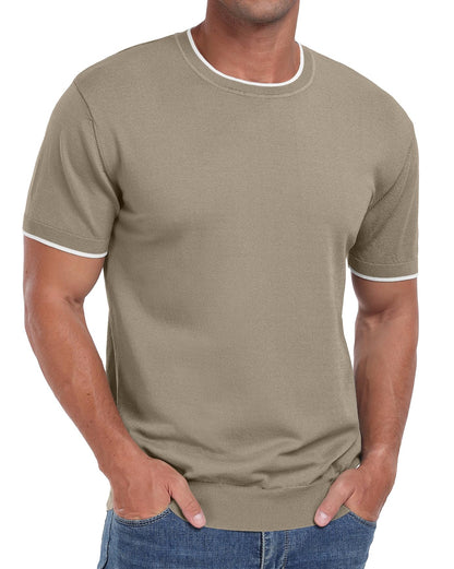 Sailwind Mens T-Shirt Knit Short Sleeve Crew Neck Contrast Trim Knit T-Shirt