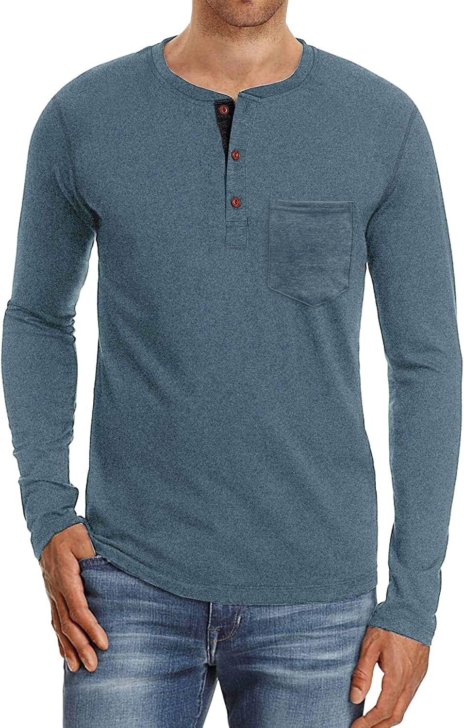 Sailwind Mens Henley Long Sleeve T-Shirt Cotton Casual Shirt with Pocket