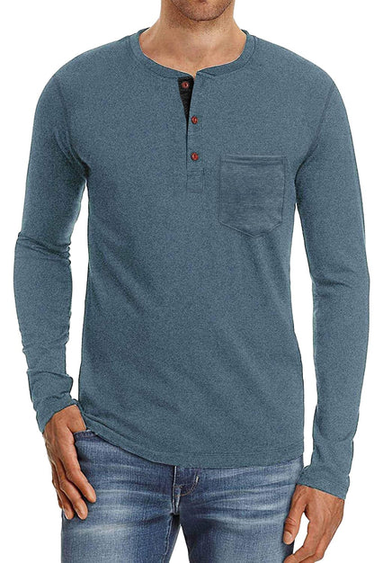 Sailwind Mens Henley Long Sleeve T-Shirt Cotton Casual Shirt with Pocket