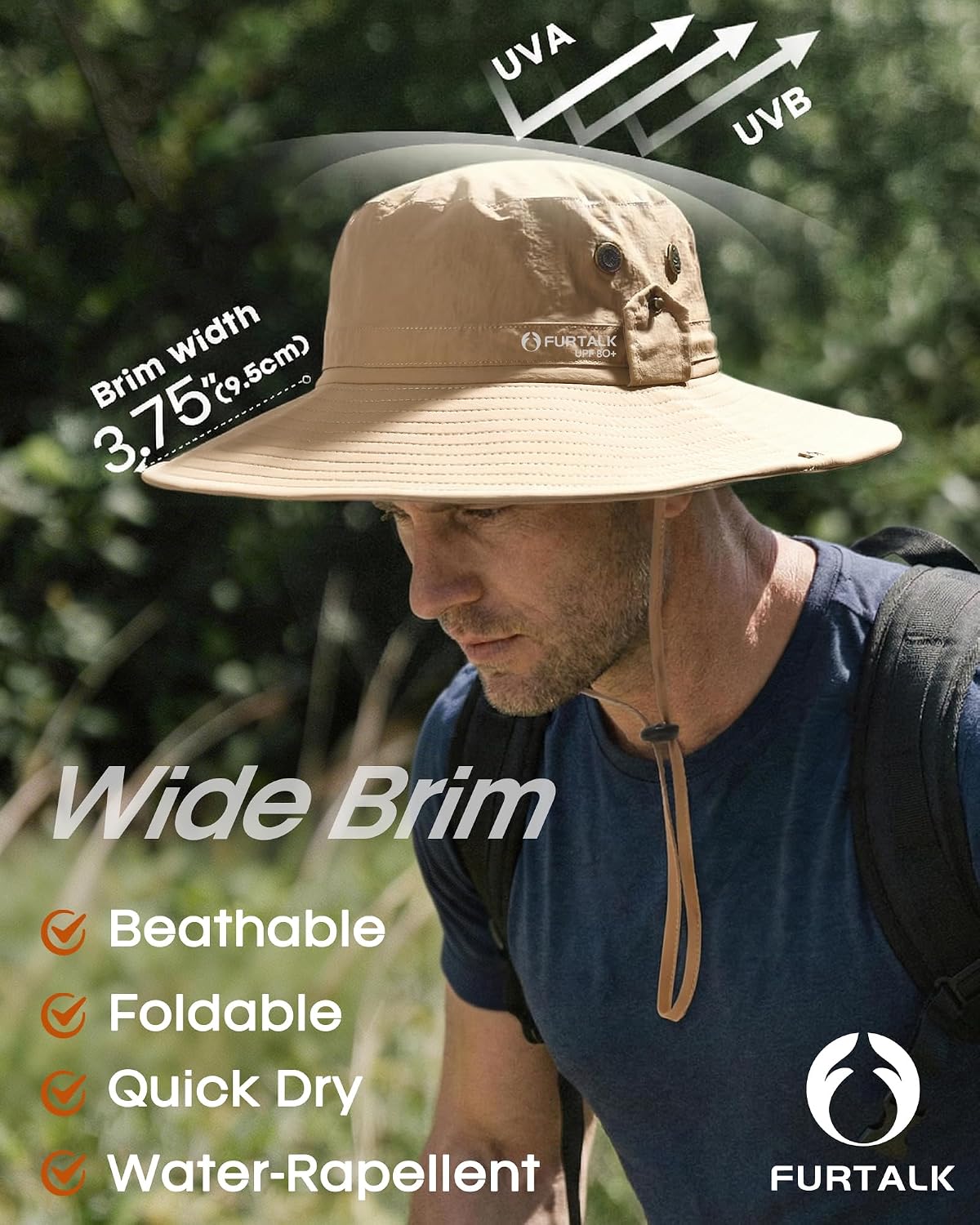 FURTALK Sun Hats for Men Fishing Hat UPF 80+ Foldable Wide Brim Outdoor Hiking Beach Summer Hats