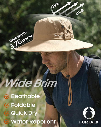 FURTALK Sun Hats for Men Fishing Hat UPF 80+ Foldable Wide Brim Outdoor Hiking Beach Summer Hats