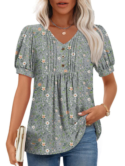 Findsweet Women's Summer Tunic Tops Casual Dressy Blouses Short Sleeve Shirts M-4XL