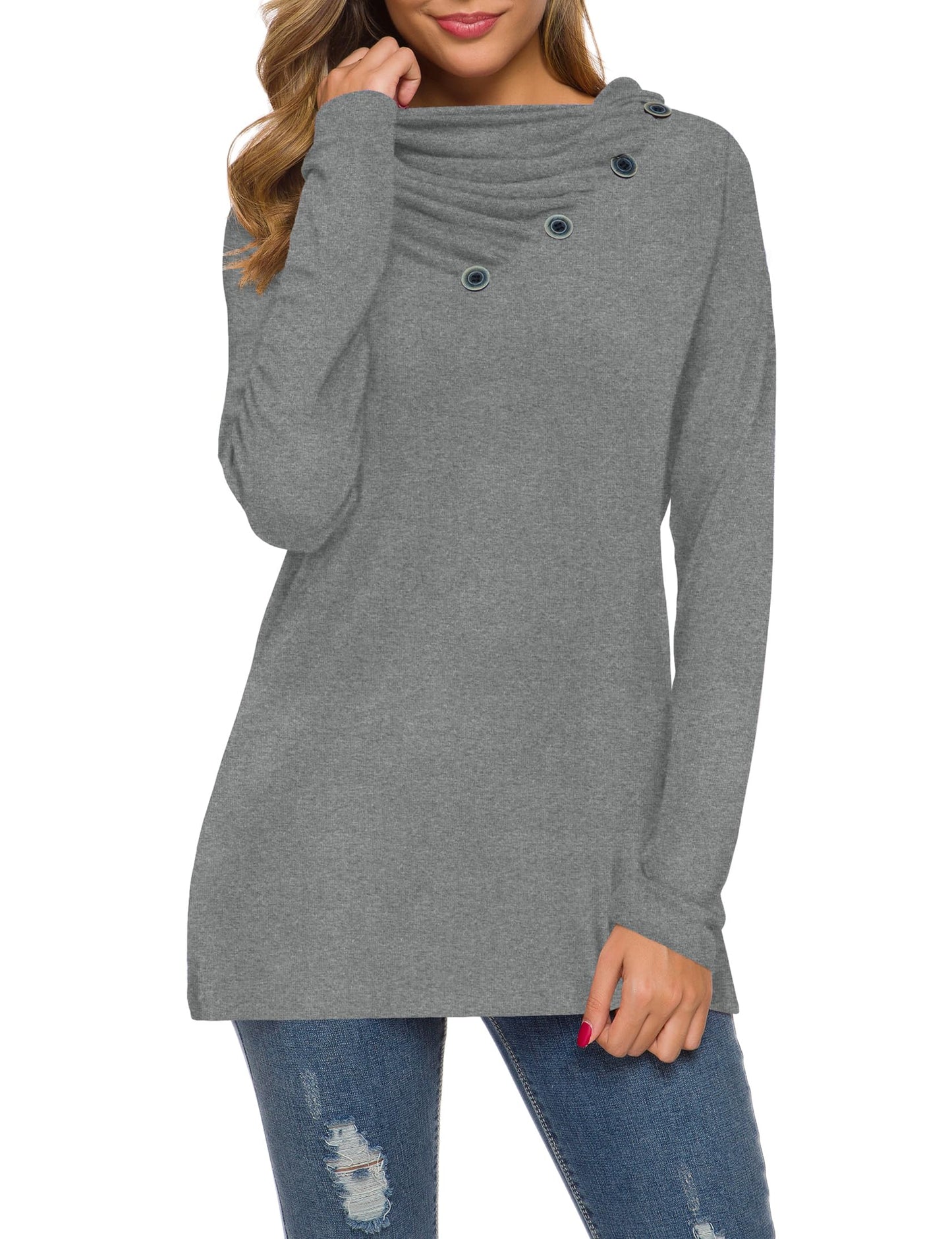 WEACZZY Women's Long Sleeve Shirts Button Cowl Neck Casual Loose Tunic Tops Blouse Dressy Fashion 2026