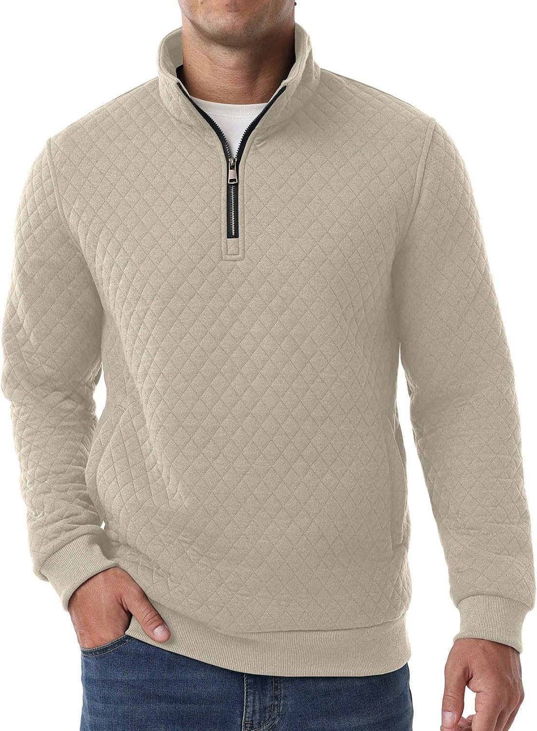 Sailwind Mens Quarter Zip Sweatshirt Long Sleeve Quilted Pullover Casual Mock Neck Polo Sweater