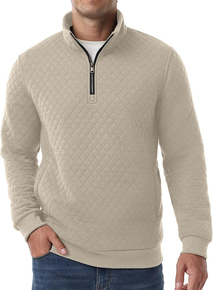 Sailwind Mens Quarter Zip Sweatshirt Long Sleeve Quilted Pullover Casual Mock Neck Polo Sweater