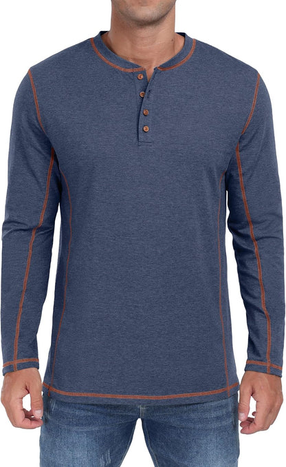 Sailwind Men's Henley Shirts Long Sleeve Casual Classic Tee Cotton Button Henley Maverick T-Shirts