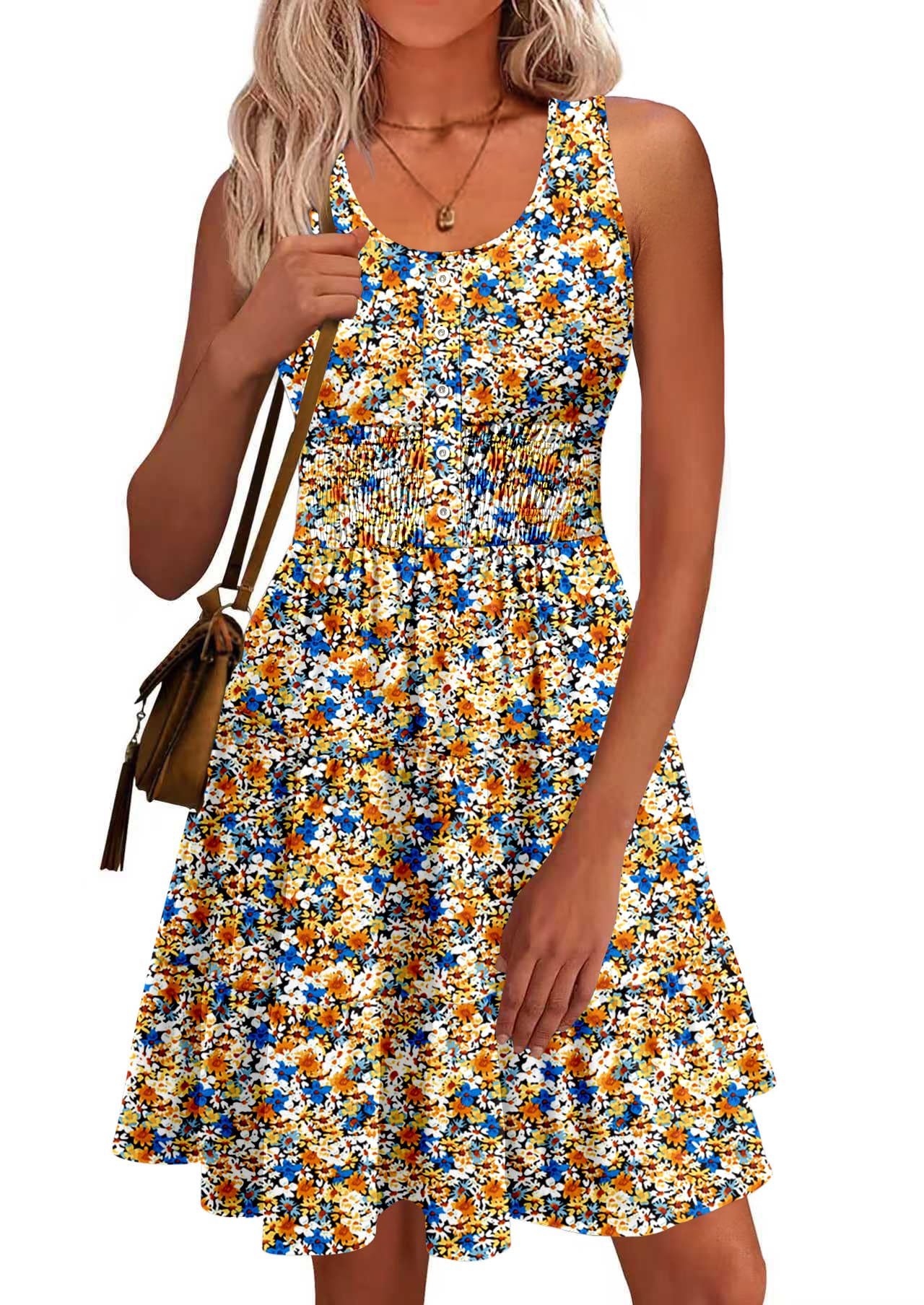 Summer Dresses for Women Casual Sleeveless Sundresses Elastic Waist Mini Sun Dress