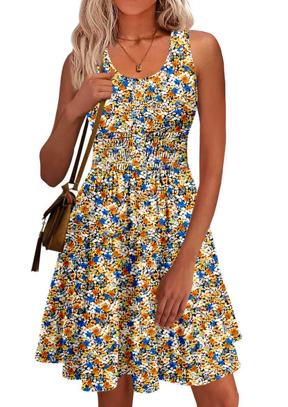 Summer Dresses for Women Casual Sleeveless Sundresses Elastic Waist Mini Sun Dress