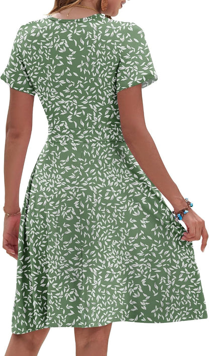 AUSELILY Womens Summer Dresses 2026 Short Sleeve V Neck Floral Sundress with Pockets