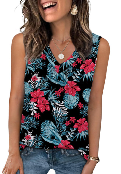 OFEEFAN Tank Top for Women Loose Fit Sleeveless Shirts V Neck Summer Clothes Ruched Women's Tees and Tanks Curved Hem