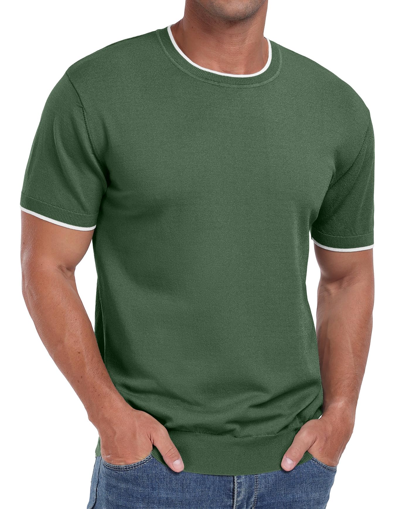 Sailwind Mens T-Shirt Knit Short Sleeve Crew Neck Contrast Trim Knit T-Shirt