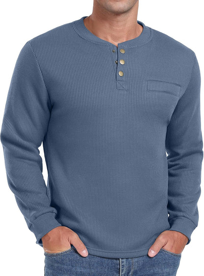Sailwind Men's Henley Shirt Fleece Lined Long Sleeve Heavyweight Thermal Layer Pullover