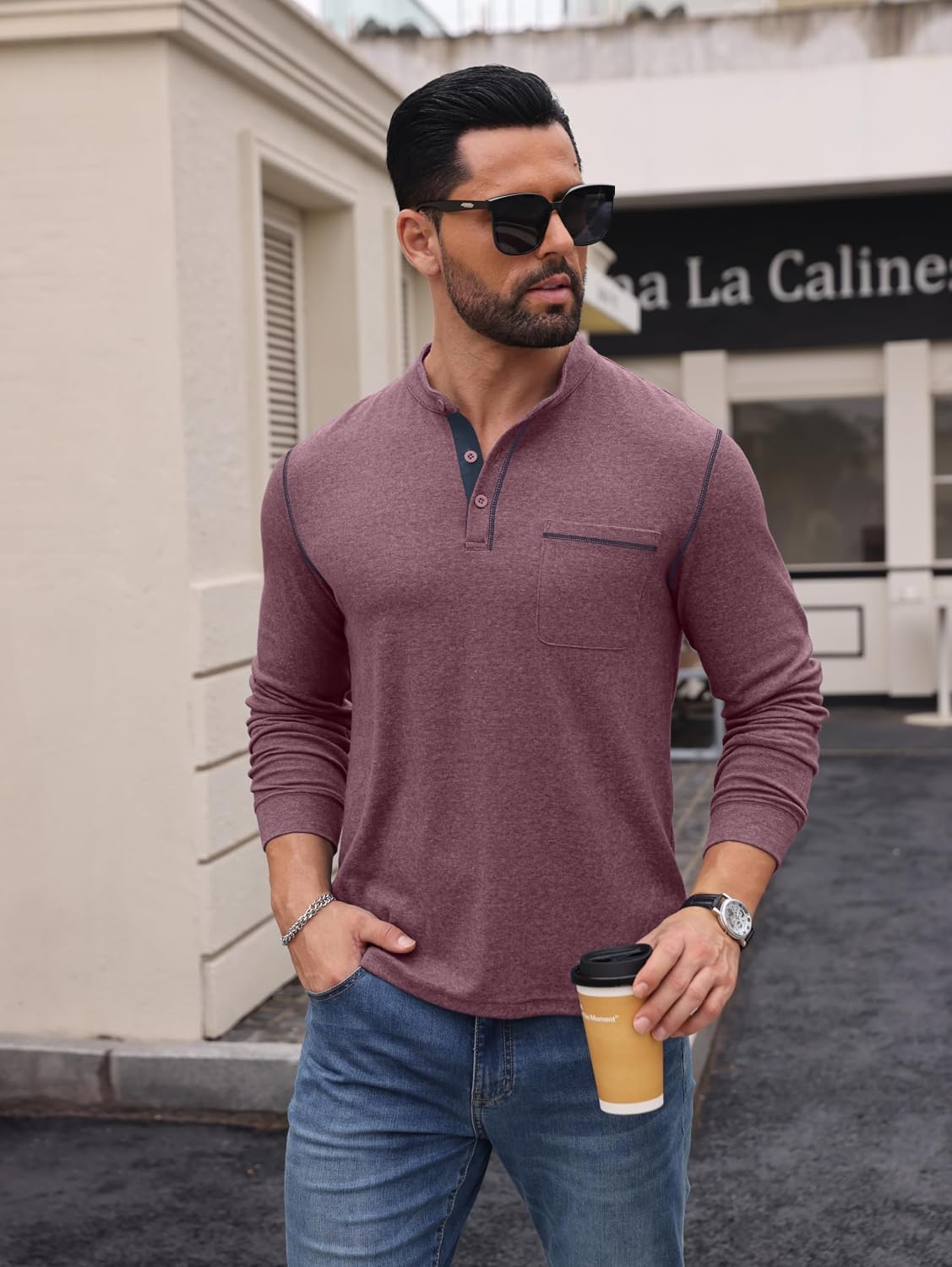 Sailwind Men's Henley Shirts Long Sleeve Button T-Shirt Casual Stylish Pullover Shirt with Pocket