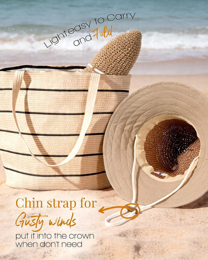 FURTALK Summer Straw Beach Sun Hats for Women UPF 50 Floppy Wide Brim Travel Bucket Hat Foldable Packable