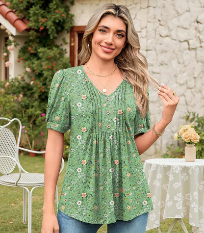 Findsweet Women's Summer Tunic Tops Casual Dressy Blouses Short Sleeve Shirts M-4XL