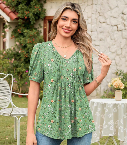 Findsweet Women's Summer Tunic Tops Casual Dressy Blouses Short Sleeve Shirts M-4XL