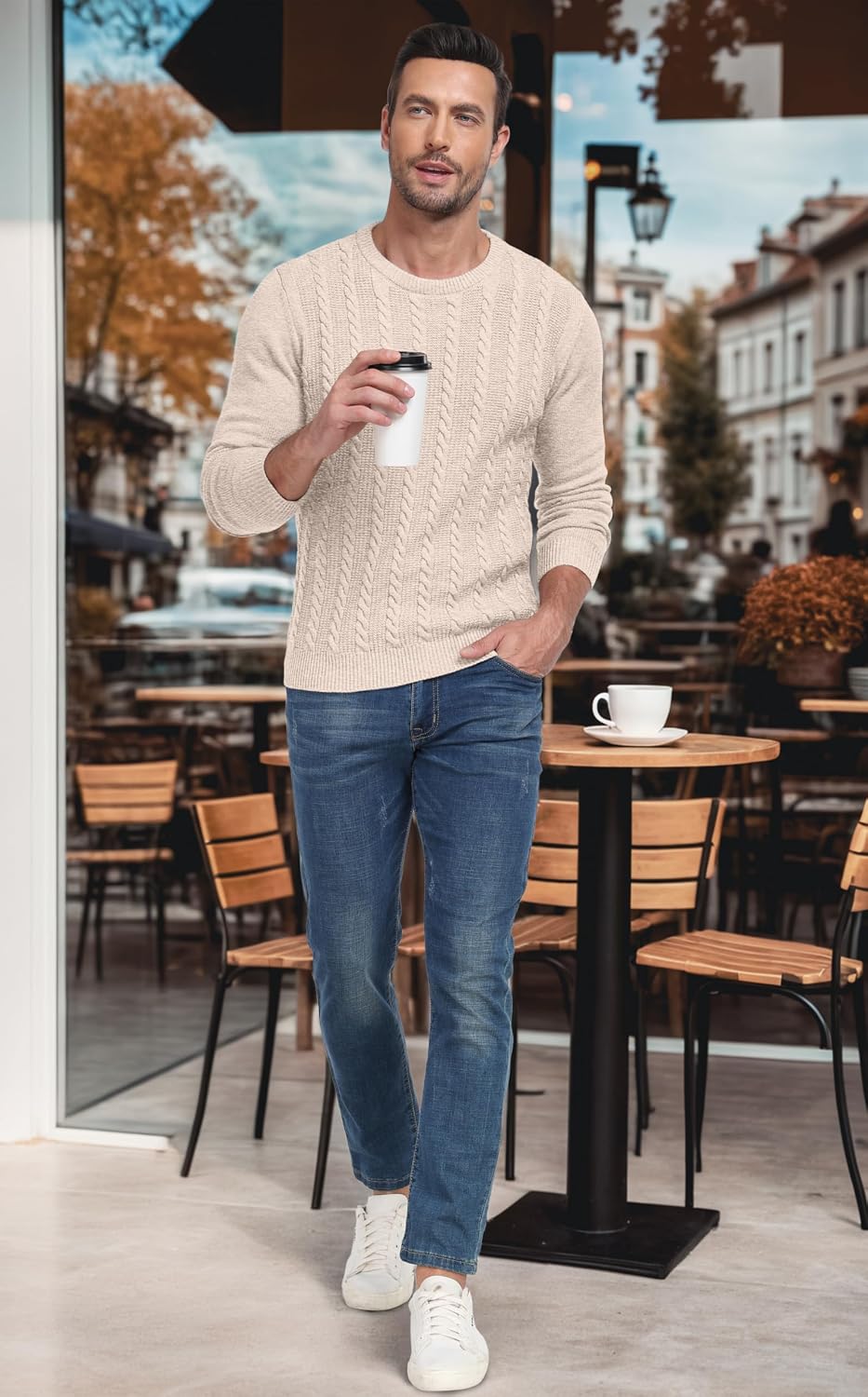 Sailwind Men's Crewneck Pullover Sweater Casual Knitted Twist Sweaters