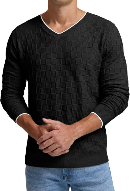 Sailwind Mens V-Neck Sweater Cable Knit Long Sleeve Casual Basketweave Stitch Pullover Sweater