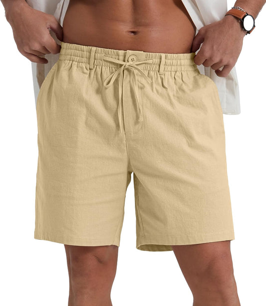 Sailwind Men's Linen Shorts 7" Casual Elastic Waist Drawstring Summer Beach Shorts