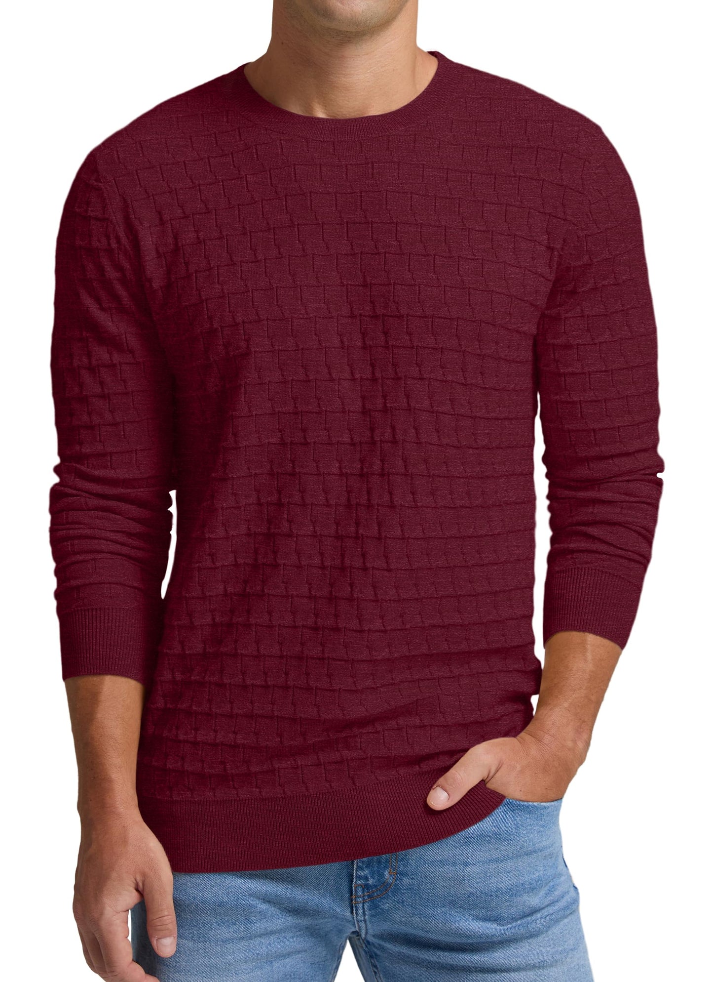 Sailwind Men's Crewneck Cable Knit Sweater Casual Textured Long-Sleeve Pullover Shirts