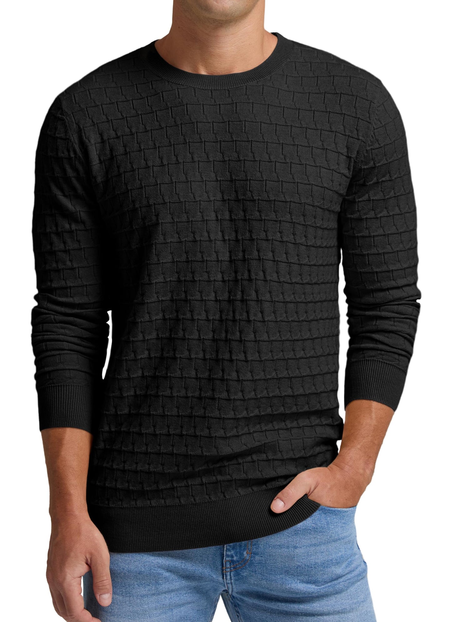 Sailwind Men's Crewneck Cable Knit Sweater Casual Textured Long-Sleeve Pullover Shirts