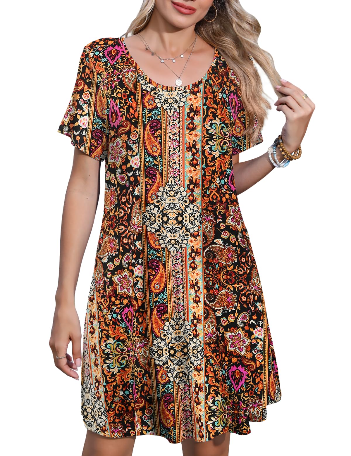 JollieLovin Plus Size Summer T-Shirt Casual Dresses for Curvy Women Flowy Swing