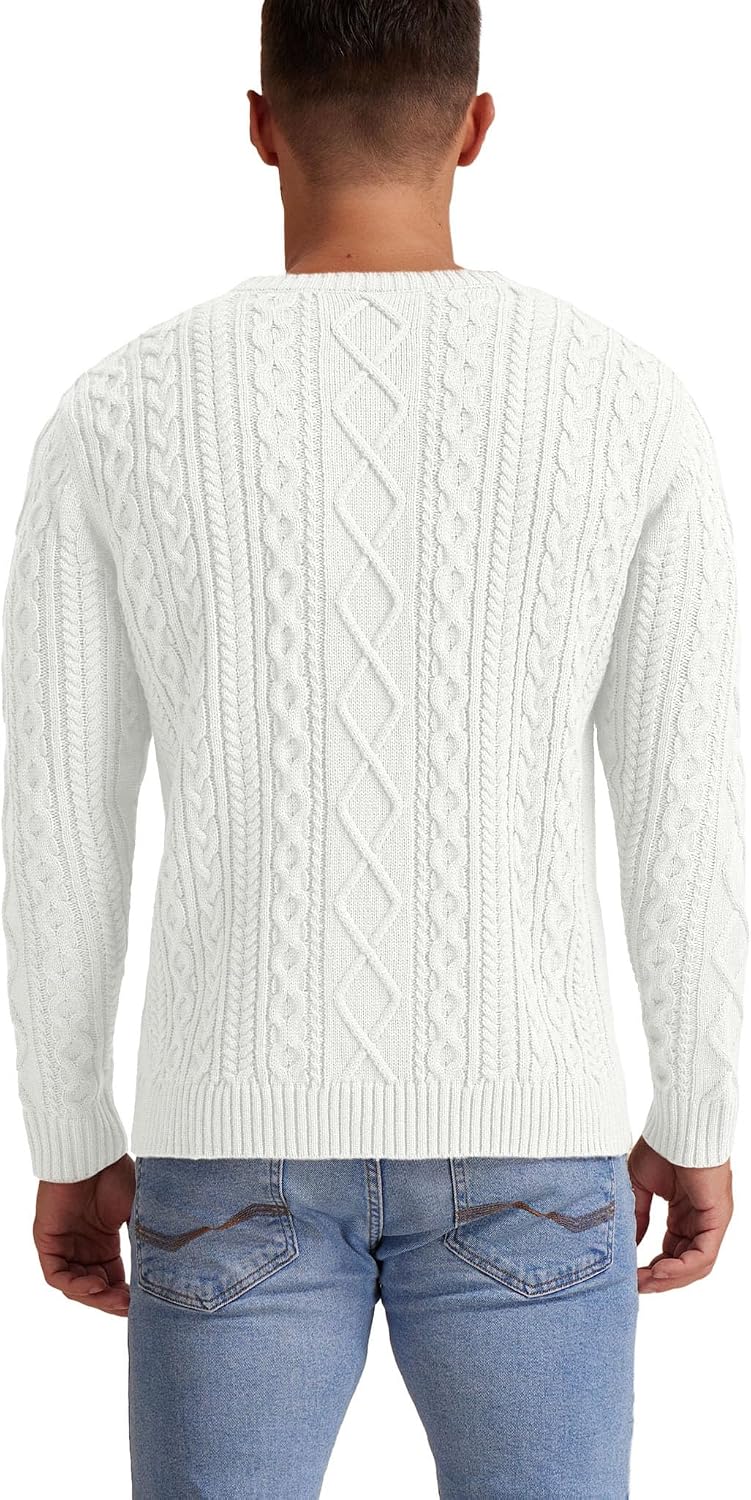 Sailwind Men's Cable Knit Sweater Casual Crewneck Long-Sleeve Fisherman Pullover