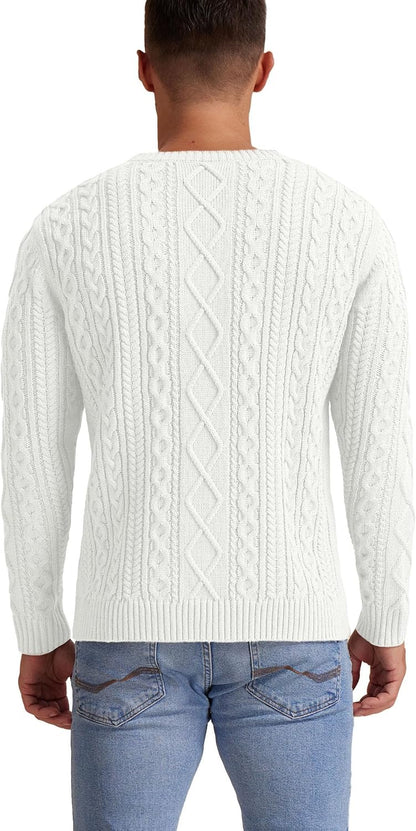 Sailwind Men's Cable Knit Sweater Casual Crewneck Long-Sleeve Fisherman Pullover