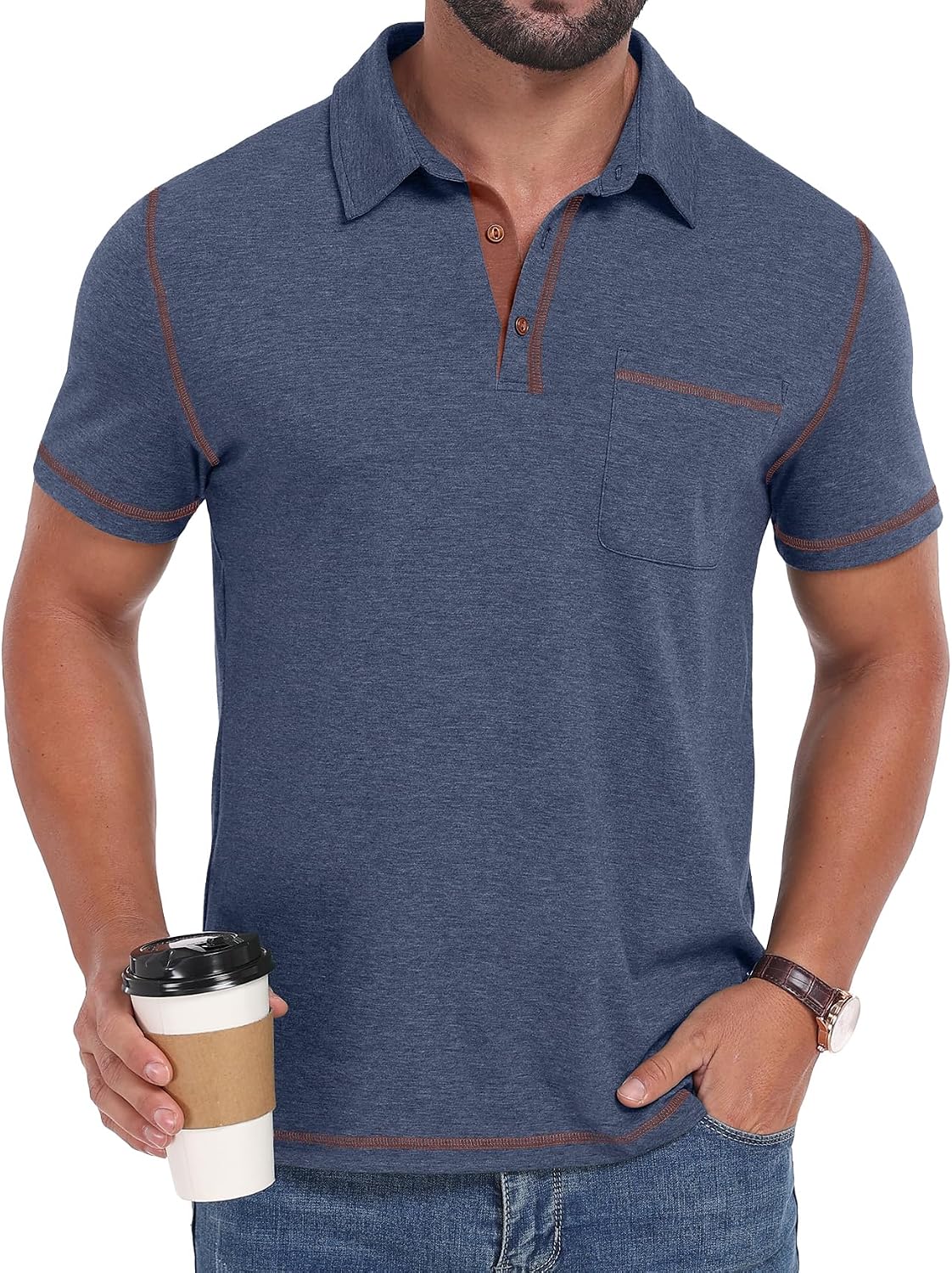 Sailwind Men's Short Sleeve Polo Shirts Casual Summer Classic Collared Golf Shirt with Pocket