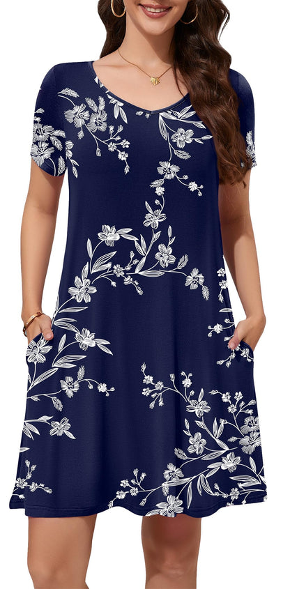 WEACZZY Summer Dresses for Women 2026 V-Neck Casual T Shirt Dress Loose Short Sleeve Flowy Dresses with Pockets