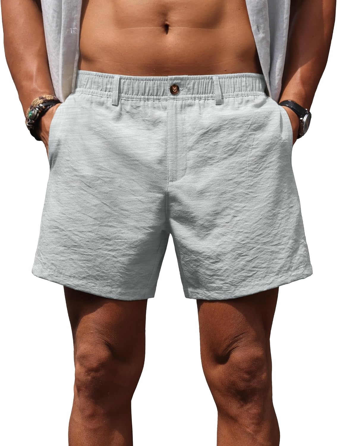 Sailwind Men’s 5.5" Linen Shorts Casual Summer Elastic Waist Lightweight Vacation Shorts with Pockets Daily Wear Outfit