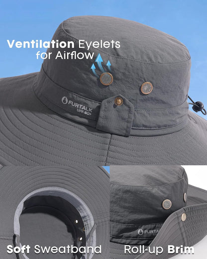 FURTALK Sun Hats for Men Fishing Hat UPF 80+ Foldable Wide Brim Outdoor Hiking Beach Summer Hats